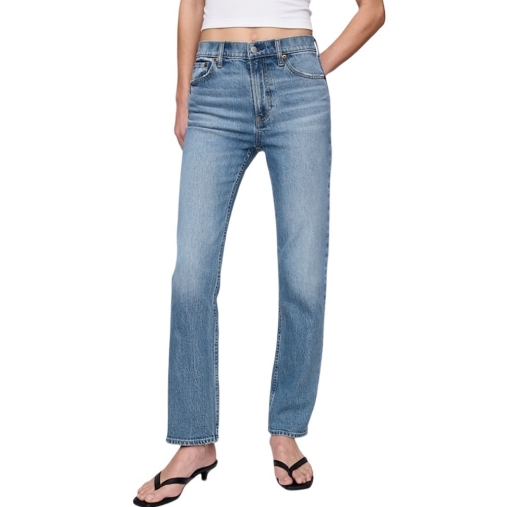 GAP 90s High Rise Straight Denim Jeans Medium Blue Indigo Wash Sz 28/6 Short NEW